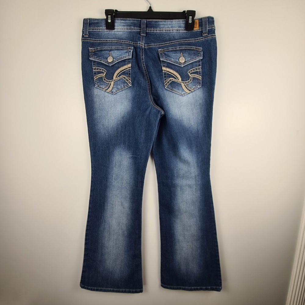l.e.i. Jeans‎ Sophia Hipster Flare Womens 15 Stretch Denim Flap Pockets LEI Y2K - Picture 7 of 12
